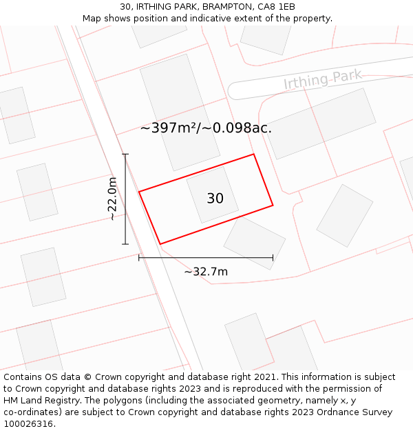 30, IRTHING PARK, BRAMPTON, CA8 1EB: Plot and title map