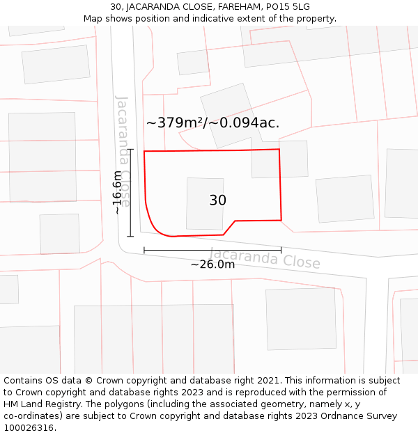 30, JACARANDA CLOSE, FAREHAM, PO15 5LG: Plot and title map