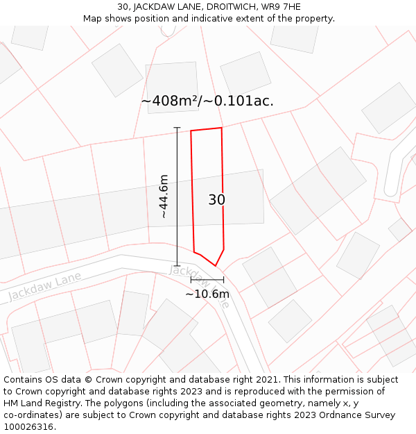 30, JACKDAW LANE, DROITWICH, WR9 7HE: Plot and title map