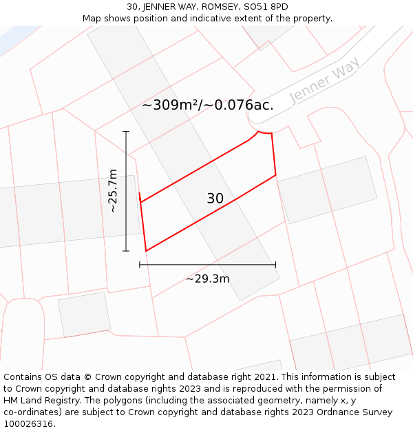 30, JENNER WAY, ROMSEY, SO51 8PD: Plot and title map