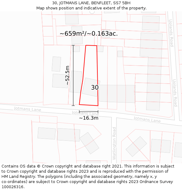 30, JOTMANS LANE, BENFLEET, SS7 5BH: Plot and title map