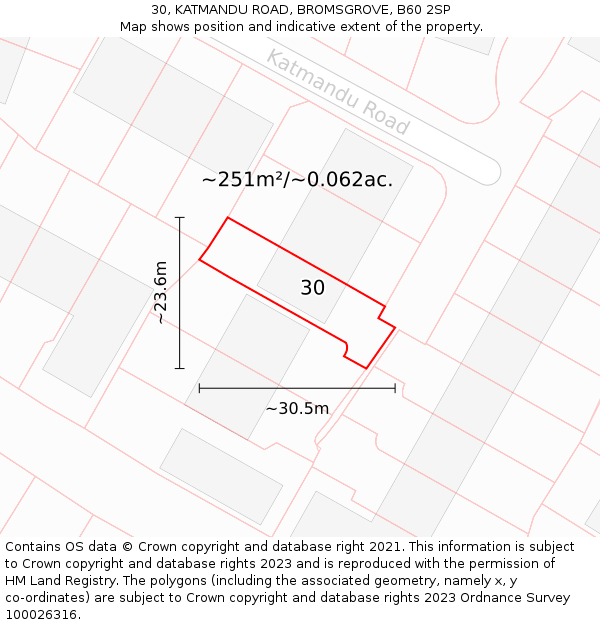 30, KATMANDU ROAD, BROMSGROVE, B60 2SP: Plot and title map