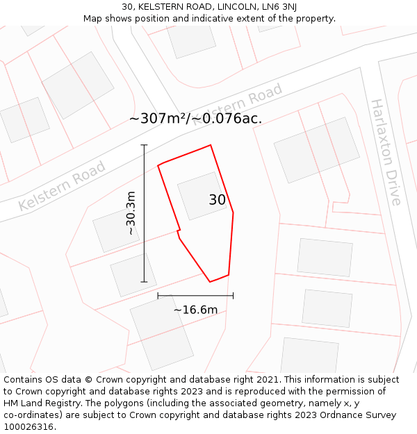 30, KELSTERN ROAD, LINCOLN, LN6 3NJ: Plot and title map