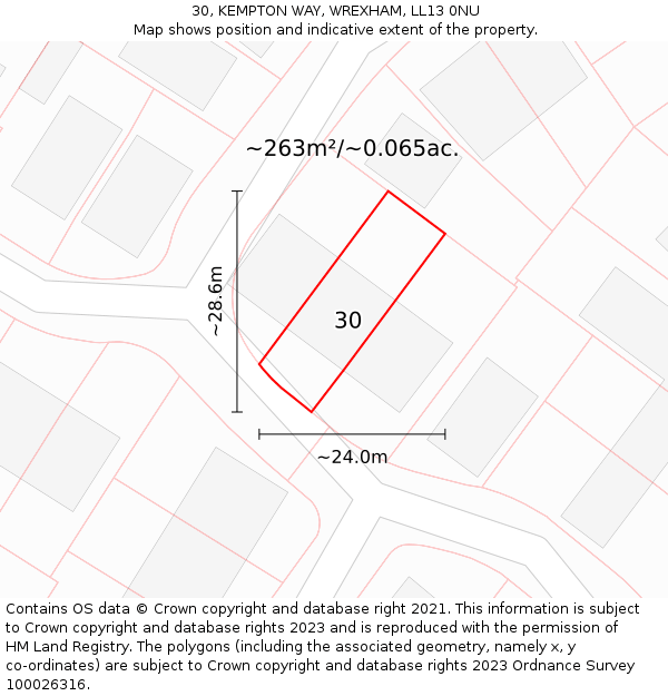 30, KEMPTON WAY, WREXHAM, LL13 0NU: Plot and title map