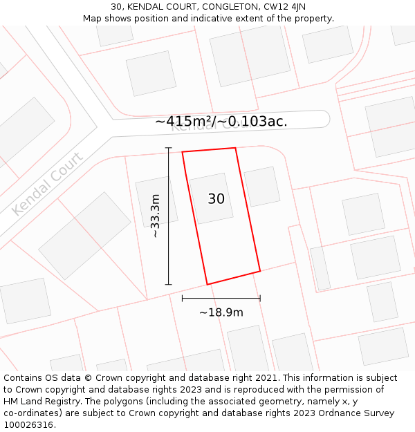 30, KENDAL COURT, CONGLETON, CW12 4JN: Plot and title map