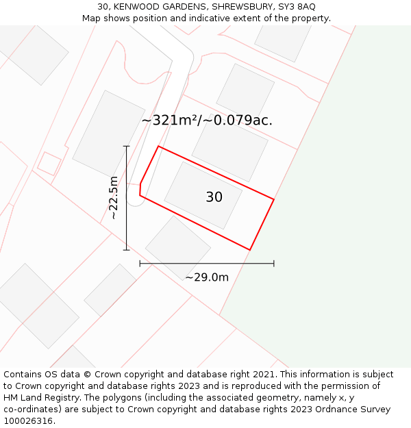 30, KENWOOD GARDENS, SHREWSBURY, SY3 8AQ: Plot and title map