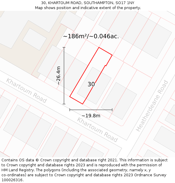 30, KHARTOUM ROAD, SOUTHAMPTON, SO17 1NY: Plot and title map