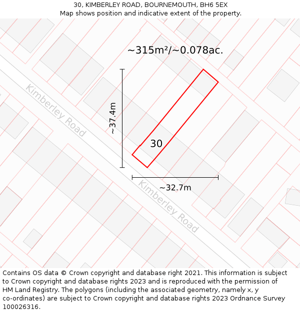 30, KIMBERLEY ROAD, BOURNEMOUTH, BH6 5EX: Plot and title map