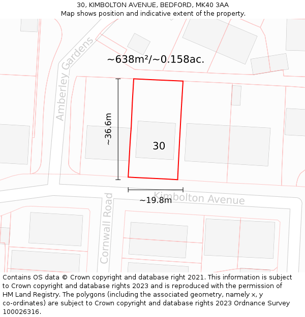30, KIMBOLTON AVENUE, BEDFORD, MK40 3AA: Plot and title map