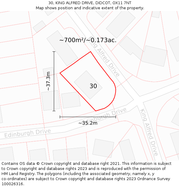 30, KING ALFRED DRIVE, DIDCOT, OX11 7NT: Plot and title map