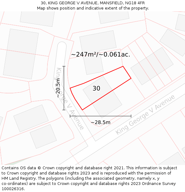 30, KING GEORGE V AVENUE, MANSFIELD, NG18 4FR: Plot and title map