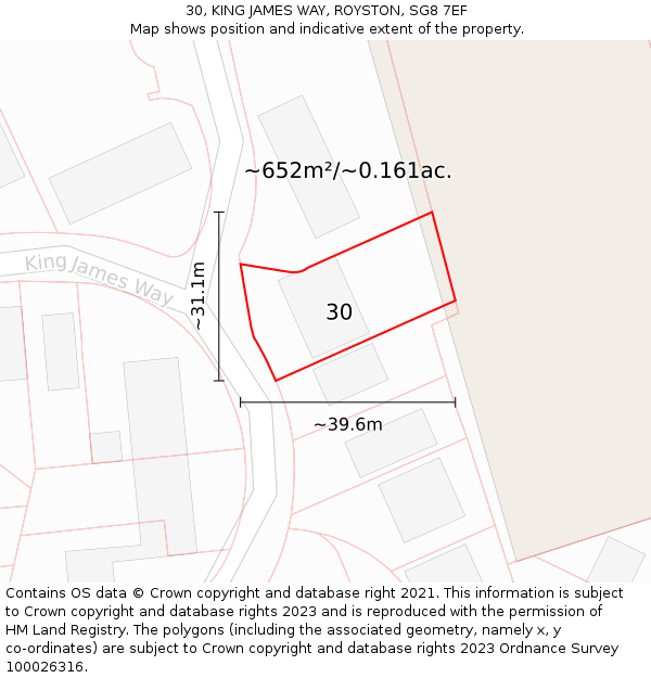 30, KING JAMES WAY, ROYSTON, SG8 7EF: Plot and title map