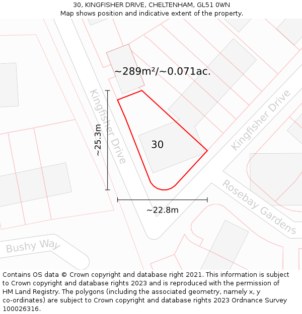 30, KINGFISHER DRIVE, CHELTENHAM, GL51 0WN: Plot and title map