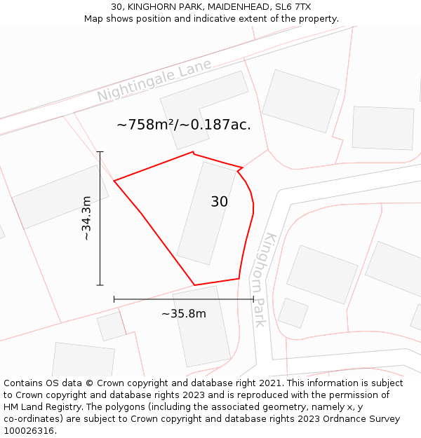 30, KINGHORN PARK, MAIDENHEAD, SL6 7TX: Plot and title map
