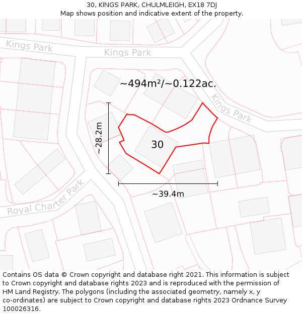 30, KINGS PARK, CHULMLEIGH, EX18 7DJ: Plot and title map