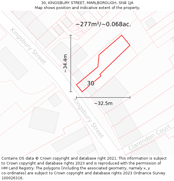 30, KINGSBURY STREET, MARLBOROUGH, SN8 1JA: Plot and title map