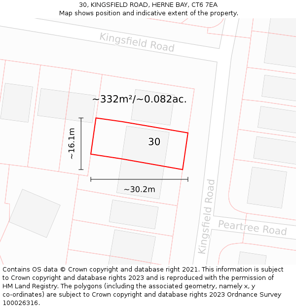 30, KINGSFIELD ROAD, HERNE BAY, CT6 7EA: Plot and title map