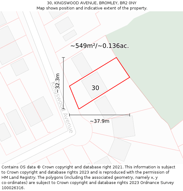 30, KINGSWOOD AVENUE, BROMLEY, BR2 0NY: Plot and title map