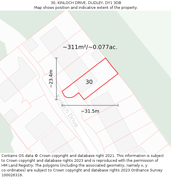 30, KINLOCH DRIVE, DUDLEY, DY1 3DB: Plot and title map