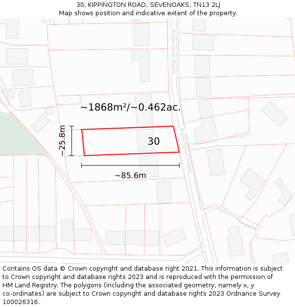 30, KIPPINGTON ROAD, SEVENOAKS, TN13 2LJ: Plot and title map