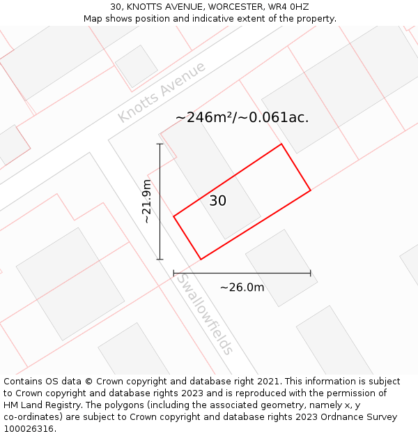 30, KNOTTS AVENUE, WORCESTER, WR4 0HZ: Plot and title map