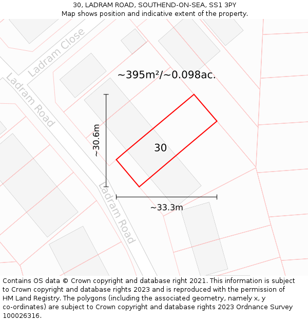 30, LADRAM ROAD, SOUTHEND-ON-SEA, SS1 3PY: Plot and title map