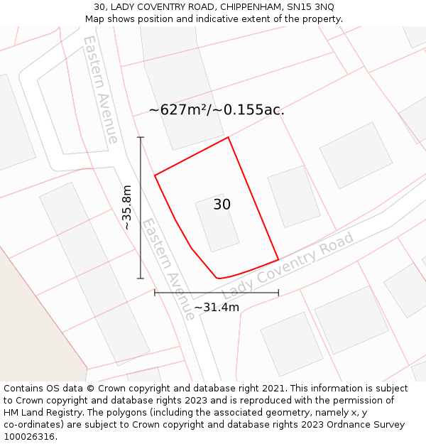 30, LADY COVENTRY ROAD, CHIPPENHAM, SN15 3NQ: Plot and title map