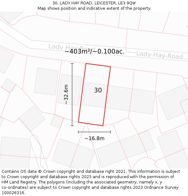 30, LADY HAY ROAD, LEICESTER, LE3 9QW: Plot and title map