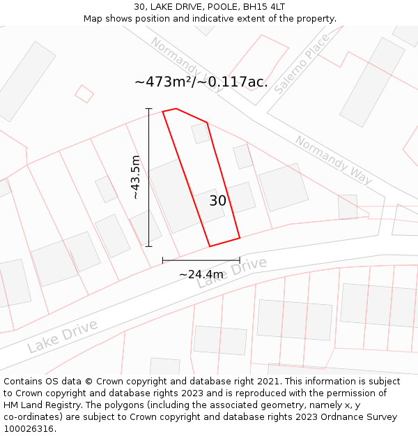 30, LAKE DRIVE, POOLE, BH15 4LT: Plot and title map