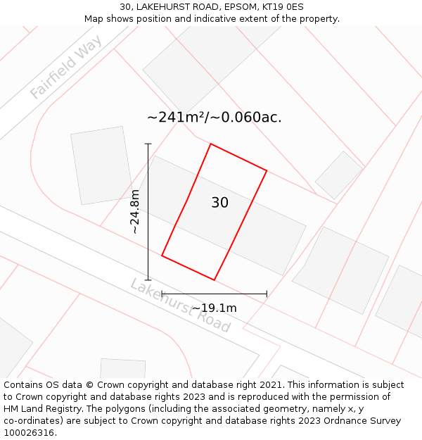 30, LAKEHURST ROAD, EPSOM, KT19 0ES: Plot and title map