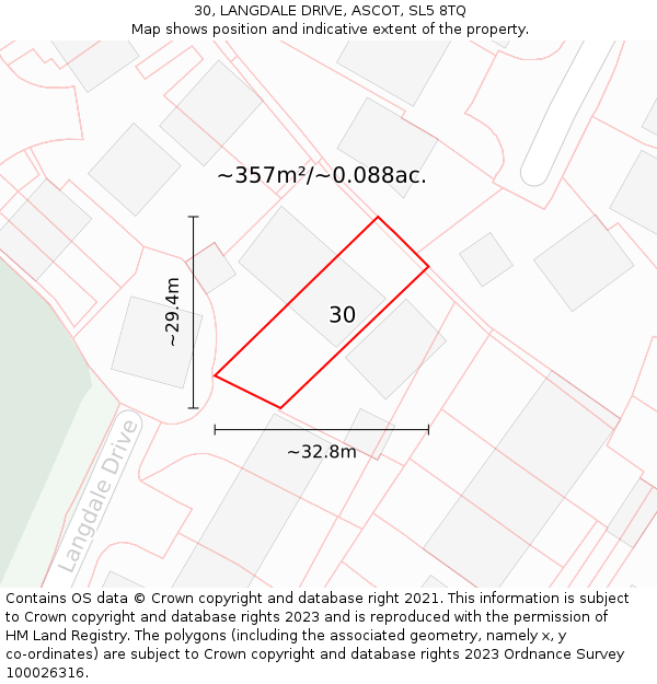 30, LANGDALE DRIVE, ASCOT, SL5 8TQ: Plot and title map