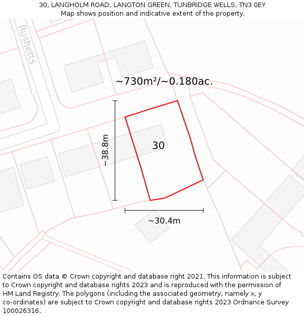 30, LANGHOLM ROAD, LANGTON GREEN, TUNBRIDGE WELLS, TN3 0EY: Plot and title map