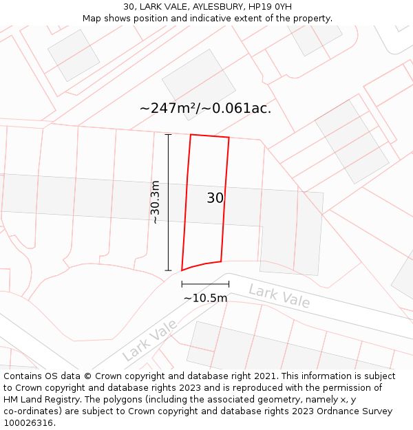 30, LARK VALE, AYLESBURY, HP19 0YH: Plot and title map