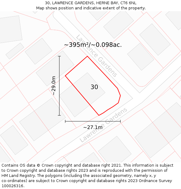 30, LAWRENCE GARDENS, HERNE BAY, CT6 6NL: Plot and title map