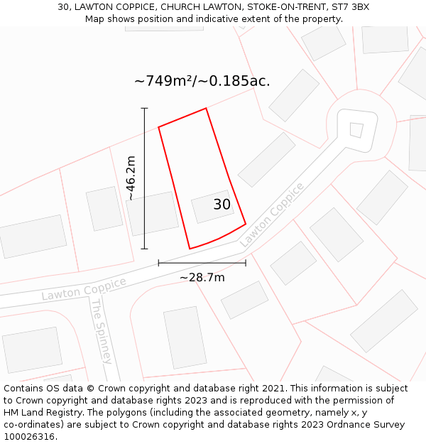 30, LAWTON COPPICE, CHURCH LAWTON, STOKE-ON-TRENT, ST7 3BX: Plot and title map