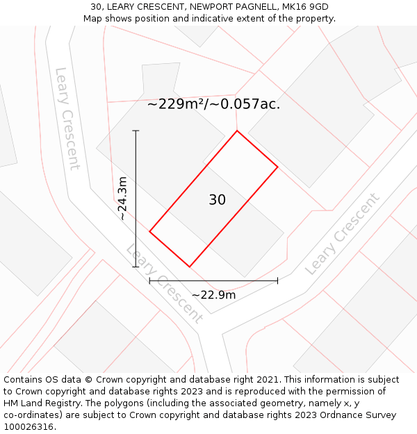 30, LEARY CRESCENT, NEWPORT PAGNELL, MK16 9GD: Plot and title map