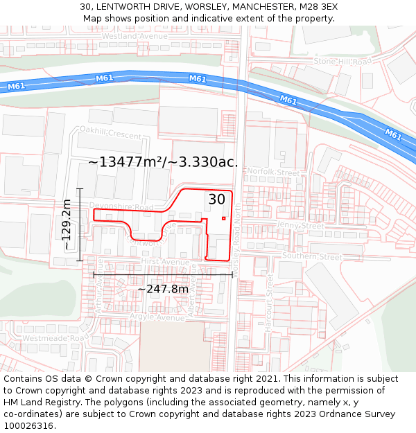 30, LENTWORTH DRIVE, WORSLEY, MANCHESTER, M28 3EX: Plot and title map