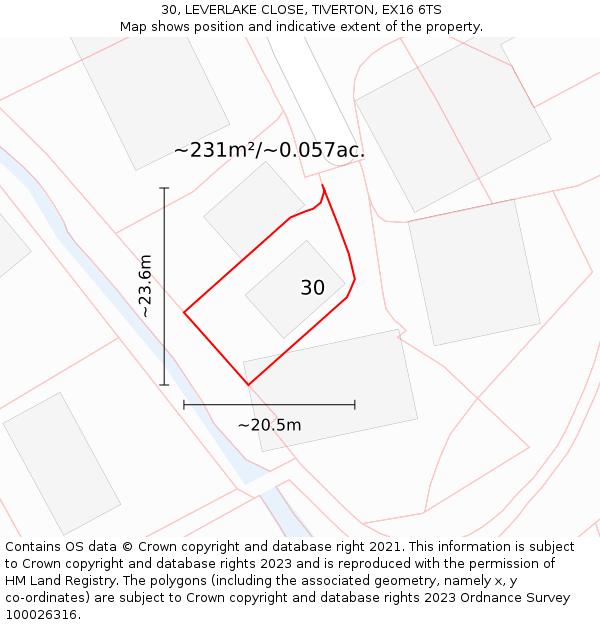 30, LEVERLAKE CLOSE, TIVERTON, EX16 6TS: Plot and title map