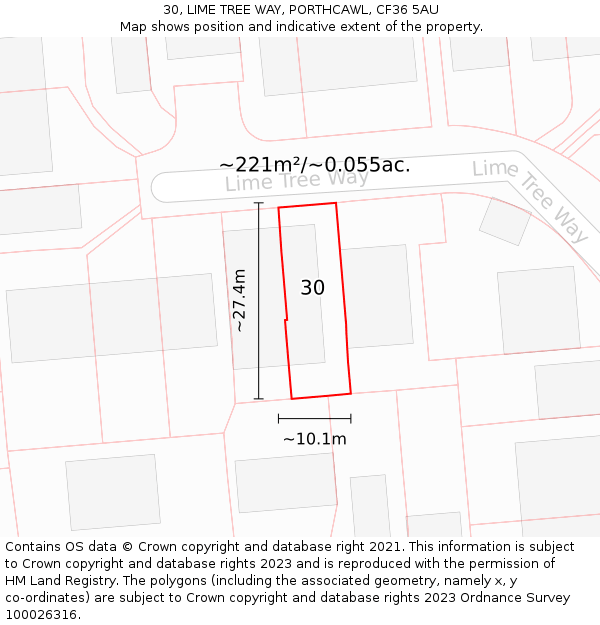 30, LIME TREE WAY, PORTHCAWL, CF36 5AU: Plot and title map