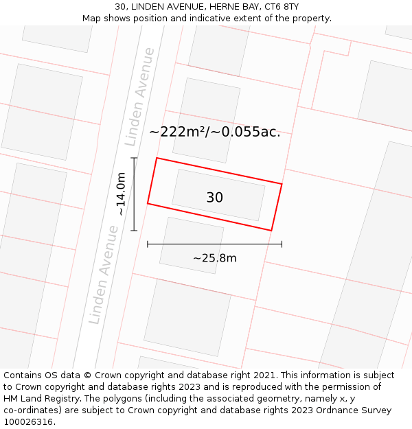 30, LINDEN AVENUE, HERNE BAY, CT6 8TY: Plot and title map