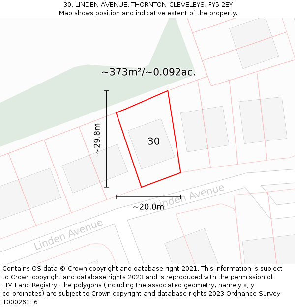 30, LINDEN AVENUE, THORNTON-CLEVELEYS, FY5 2EY: Plot and title map