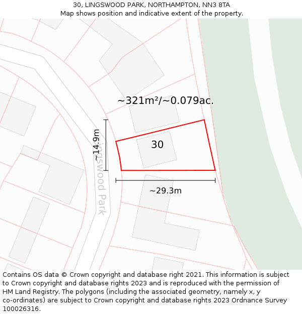 30, LINGSWOOD PARK, NORTHAMPTON, NN3 8TA: Plot and title map