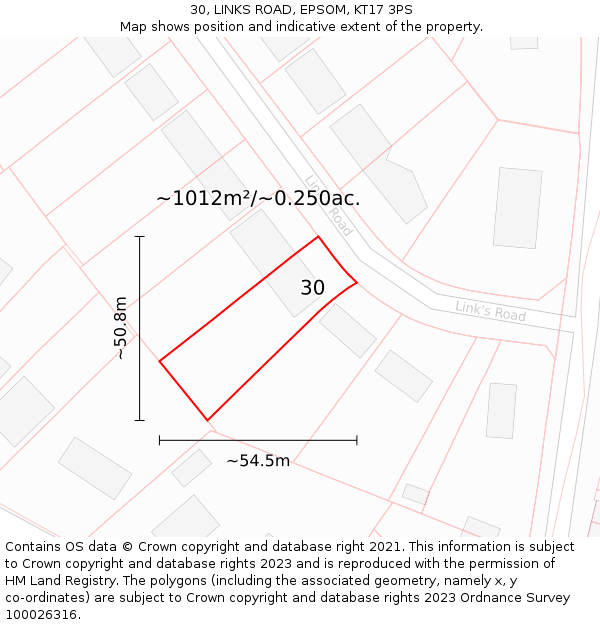 30, LINKS ROAD, EPSOM, KT17 3PS: Plot and title map