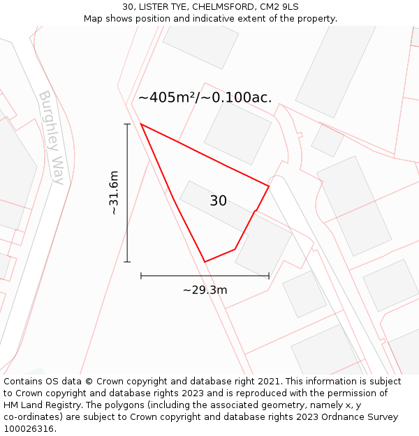 30, LISTER TYE, CHELMSFORD, CM2 9LS: Plot and title map