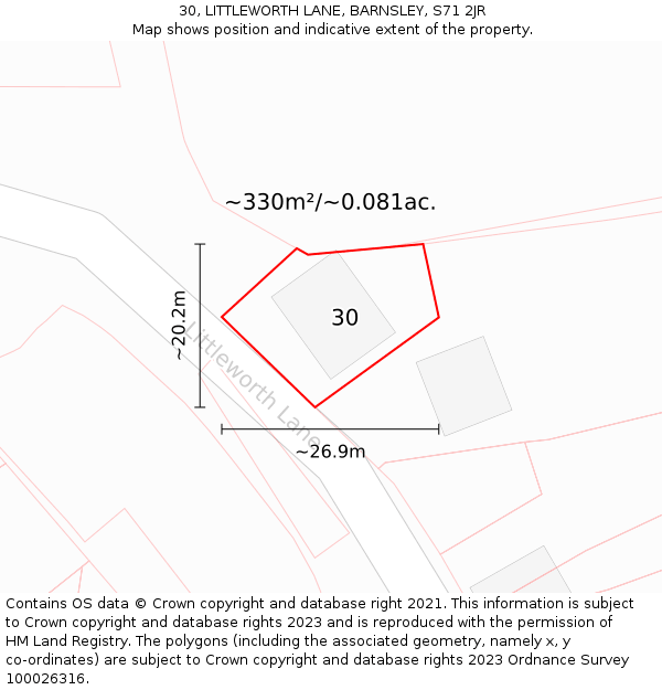 30, LITTLEWORTH LANE, BARNSLEY, S71 2JR: Plot and title map