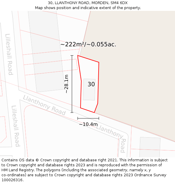 30, LLANTHONY ROAD, MORDEN, SM4 6DX: Plot and title map