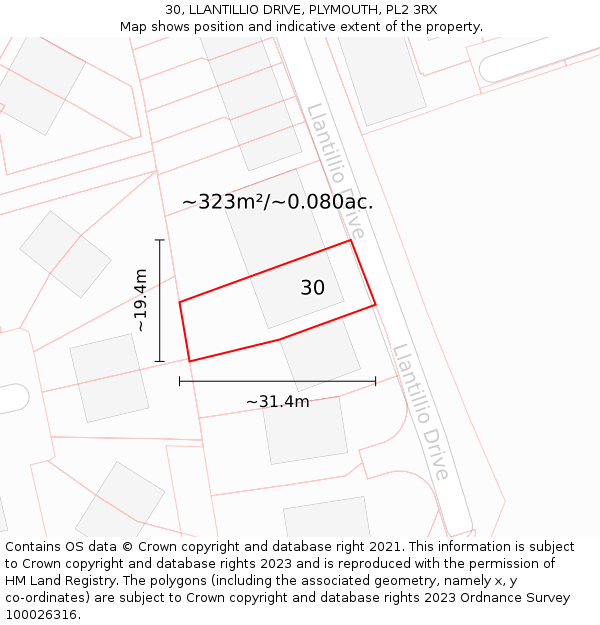 30, LLANTILLIO DRIVE, PLYMOUTH, PL2 3RX: Plot and title map