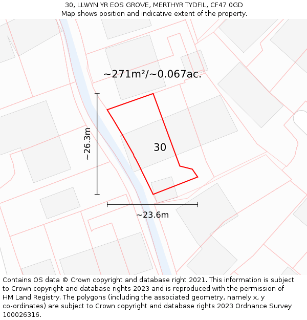 30, LLWYN YR EOS GROVE, MERTHYR TYDFIL, CF47 0GD: Plot and title map