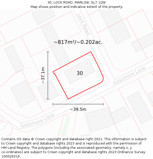 30, LOCK ROAD, MARLOW, SL7 1QW: Plot and title map