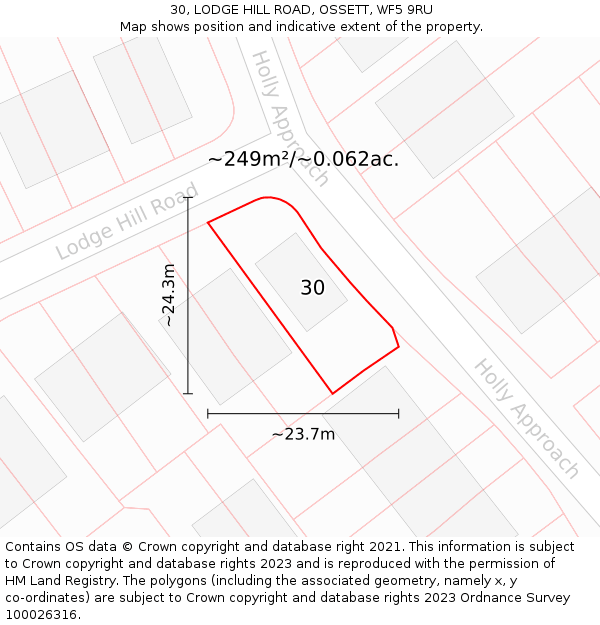 30, LODGE HILL ROAD, OSSETT, WF5 9RU: Plot and title map